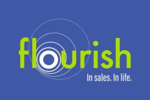 Flourish Logo Blue Background In Sales In Life
